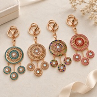 Porte-clés Rétro Attrape-rêves à Pompon en Alliage de Zinc et Strass, Pendentif pour Clé de Voiture, Sac ou Bijou, Style Ethnique, Vendu à l'unité