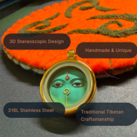 Thangka tibétain 3D peint à la main Tsha Tsha avec l'Œil de Sagesse Vert, mini-amulette de richesse et d'abondance pour bijoux et artisanat DIY