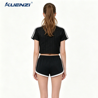 T-shirt de sport rayé Kuenzi Cool Feeling Hot Girl pour femme, extensible, 165 GSM, 100 % polyester, coupe ajustée, style streetwear américain