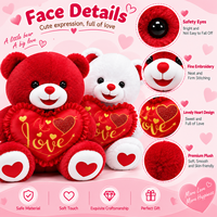 Vente en gros directe d'usine, ours en peluche rouge et blanc, couple, coussin en forme de cœur, animal en peluche, OEM ODM pour cadeau de la Saint-Valentin