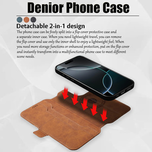 Funda Magnética para Teléfono con Soporte para <span class=keywords><strong>iPhone</strong></span> 12-16 Pro Pro Max, Funda <span class=keywords><strong>de</strong></span> Cuero con Tarjetero Desmontable - Product Image 3