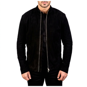 <b>Mens</b> Black <b>Suede</b> Leather Bomber <b>Jacket</b> Casual Slim Fit Zip Up Lightweight Fashion <b>Jacket</b> - Product Image 1