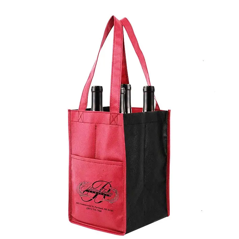 Bolsa ecológica no tejida, bolsa de vino colorida con impresión de logotipo, promoción personalizada, botella negra de tamaño 4