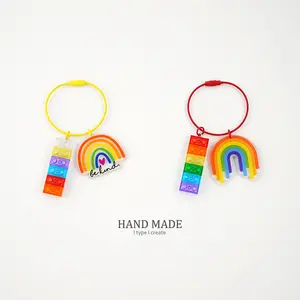 Rainbow Cartoon Building Blocks Keychain Pendant for Men and Women Cute Cyber Celebrity Ins Bag key chain ring