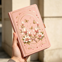 Carnet de notes personnalisé A5 en PU rigide rose avec bordure dorée et élastique – Journal cadeau