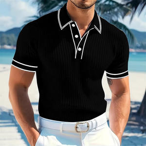 26 Cross Border Polo pour homme à manches courtes, d'été, rayé, col rabattu boutonné, style décontracté, avec bordure blanche en tricot côtelé - Product Image 5