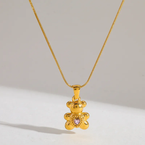 Collier pendentif vintage élégant pour femme en acier inoxydable plaqué or 18 carats avec zircon, chaîne serpent, accessoire tendance - Product Image 4