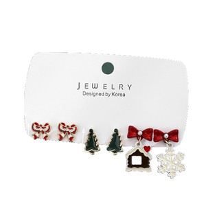 Cross-border new Christmas wind earrings European and American wind Christmas <b>tree</b> bow snowhouse snowflake personality earrings - Product Image 5