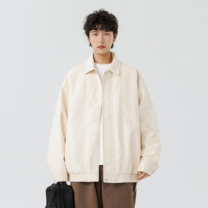 <b>Men's</b> Vintage <b>Suede</b> Baseball <b>Jacket</b>-Trendy PU Coated Reversible Zippered Air-Conditioned Woven Fabric - Product Image 1