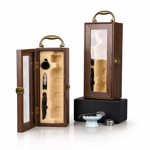 Scatola per Vino <span class=keywords><strong>in</strong></span> MDF Personalizzata con Logo, Confezione per Due Bottiglie, Cofanetto <span class=keywords><strong>Regalo</strong></span> <span class=keywords><strong>in</strong></span> <span class=keywords><strong>Legno</strong></span> Retrò con Manico e Fibbia - Product Image 1