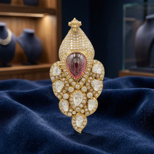 Traditional Indian Ethnic Design Pear Shaped Ruby Gemstone Diamond <b>Ring</b> <b>Crafted</b> In 18K Solid Gold For Gift To Women - Product Image 3