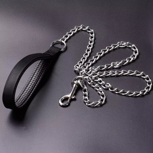 Laisse pour chien robuste en acier inoxydable et nylon, imperméable, anti-morsure, avec chaîne métallique et poignée rembourrée, pour petites races, laisse de sécurité pour la promenade - Product Image 6
