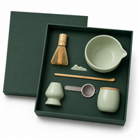Nouveau design, lot de 7 pièces, kit de thé matcha en gros, boîte cadeau, ensemble de thé matcha en céramique vert et rose avec fouet (Chasen)