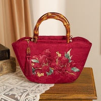 Pochette de mariage Style chinois perle chaîne sac de mariage fleur rouge broderie bambou poignée sac à main 2025