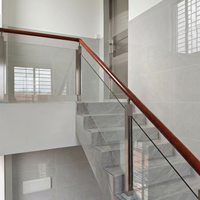 Rampe d'escalier en verre trempé, main courante en acier inoxydable, poignée en bois, balustrade moderne pour escaliers, balcon, terrasse