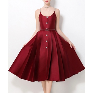 Abito Elegante di Lusso per Donne, Estivo con Design a Vita Plissettata, Cerniere, <span class=keywords><strong>Taglie</strong></span> <span class=keywords><strong>Forti</strong></span>, Linea ad A, Gonna Lunga Elegante per Uso Quotidiano - Product Image 1