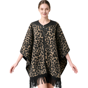 <b>Women</b> Maillard Style Leopard <b>cloak</b> with Tassel Vintage Zebra Open Front Shawl Casual Batwing Cape for Show Friend Gathering - Product Image 3