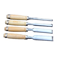 Ciseaux à bois semi-circulaires, ensemble de 4 pièces, pointes en acier de qualité industrielle, manches en bois massif, finition brillante, tige de 25 mm