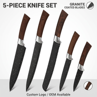 Ensemble de 5 couteaux de cuisine en acier inoxydable, couteau chinois, Santoku, lame en granit noir, manche en plastique, ambidextre, durable