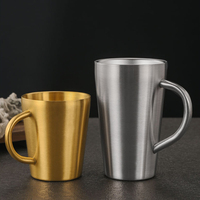Tasse à café double paroi en acier inoxydable 304 pour la maison et le bureau, avec poignée, pour latte, lait, eau, coffret cadeau de Noël