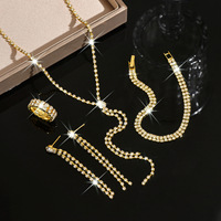Ensemble de bijoux 4 pièces en gros, collier, bracelet, boucles d'oreilles, bague, plaqué électrolytiquement, écologique, pour femmes, cadeau de mariage et de fête