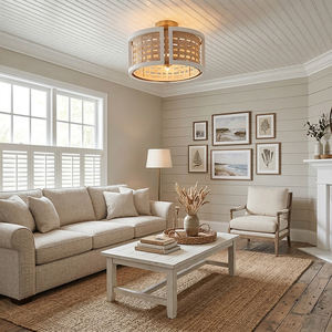 Lámpara de Techo Moderna de Latón, Estilo Nórdico, de Madera y Ratán, para Dormitorio o Villa, Diseño Tejido, Lámpara de Techo <span class=keywords><strong>Navarro</strong></span> Natural - Product Image 2