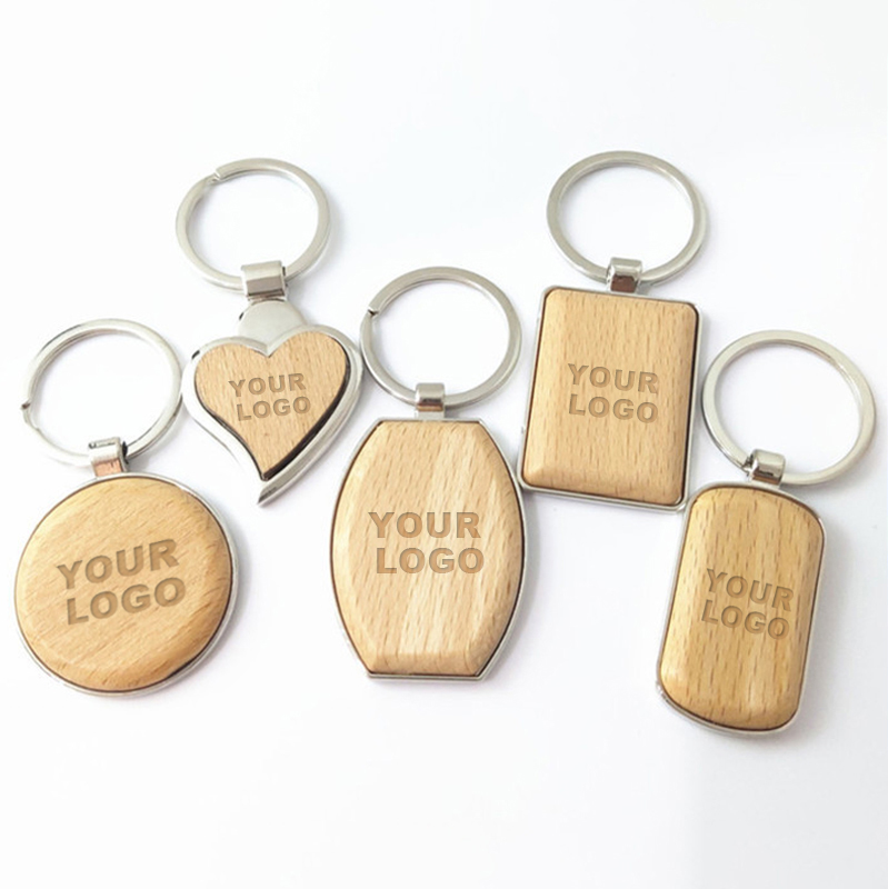 Forme personnalisée porte-clés en bois gravé avec logo porte-clés en bois vierge porte-clés logo cadeau en bois de hêtre