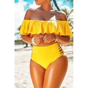 Maillot de bain deux pièces Sexy pour femmes, Bikini couleur unie, taille grande, épaules dénudées, nouvelle collection, 2022