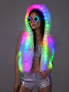 Gilet à capuche en fausse fourrure LED RGB pour <span class=keywords><strong>femme</strong></span>, <span class=keywords><strong>tenue</strong></span> lumineuse pour festival, veste en fourrure rechargeable à couleurs changeantes pour rave, <span class=keywords><strong>Burning</strong></span> <span class=keywords><strong>Man</strong></span> - Product Image 2