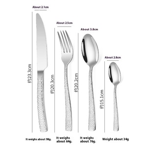 Reusable Hammered Stainless Steel Square Handle Knife Spoon Set for Parties-Western Tableware - Product Image 3