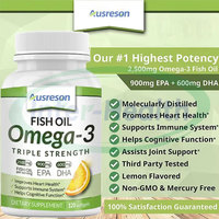 Huile de poisson Oméga-3 Halal Ausreson 1000 mg haute puissance saveur citron végétalienne EPA 600 mg DHA liquide capsules molles d'huile de poisson Oméga 3