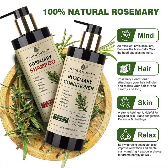 Natural Hair Growing Rosemary Mint Shampoo and Conditioner Set Anti Hair Loss Strengthen Roots Oily Scalp Care OEM Wholesale