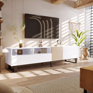 Modern TV Stand Entertainment Center TV Stand With Large <strong>Storage</strong> <strong>Console</strong> <strong>Table</strong> Media Cabinet for Living Room Bedroom White - Product Image 4