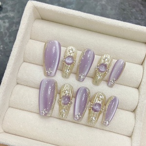 Nouveau <span class=keywords><strong>produit</strong></span> printemps fleurs violettes français oeil de chat <span class=keywords><strong>faux</strong></span> <span class=keywords><strong>ongles</strong></span> longue ballerine portable été amovible à la main presse sur les <span class=keywords><strong>ongles</strong></span> - Product Image 6