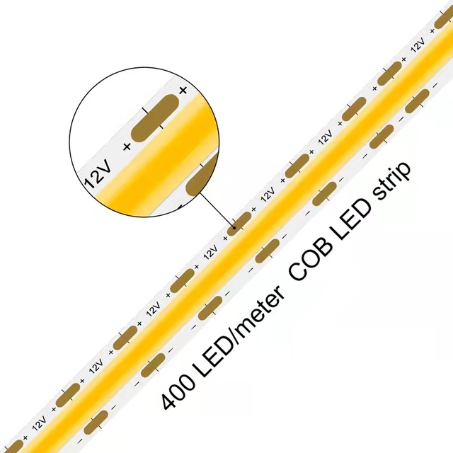High Brightness CRI90 5mm 8mm COB LED Strip 400LEDs/m Dotless 24v COB LED Flexible Strip for Cabinet Lighting