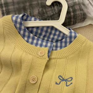 Cardigan en tricot pour femme Dalang, coupe ajustée, patchwork à carreaux, couleurs contrastées, pull printemps-automne anti-boulochage - Product Image 3