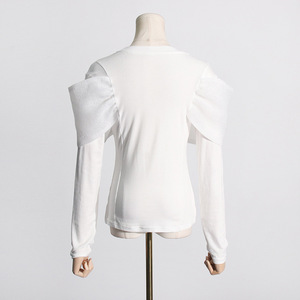 Camiseta de Mujer de Manga Larga con Cuello Redondo y Lazo Cruzado Personalizado, Color Sólido, Nueva Moda de Otoño - Product Image 4