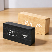 Horloge-réveil numérique en bois avec logo personnalisé, contrôle du son, température réglable, luminosité ajustable, pour chambre à coucher ou bureau