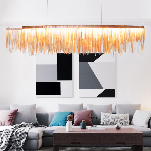 Nordic Modern Minimalist Tassel Pendant Light, Art Creative Chain Chandelier for Dining Room, Living Room and Clothing Store
