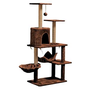 Grand arbre à chat moderne en bois, du sol au plafond, avec griffoir, arbre à grimper et maison-tour personnalisée pour chats de grande taille - Product Image 1