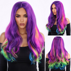 Perruque de cosplay <span class=keywords><strong>anime</strong></span> tendance à dégradé violet multicolore, bouclée, avec raie au milieu, pour événements festifs – Vente directe - Product Image 2