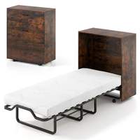 Lit escamotable rustique marron en panneaux MDF avec matelas