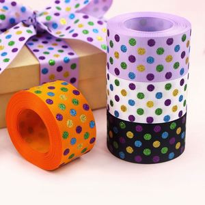 Ruban gros-grain à pois scintillants pour Halloween, 3,8 cm, 10 yards, pour emballage cadeau et décoration de fête - Product Image 1