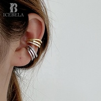 ICEBELA S925 Pendientes de Plata de Ley con Microdiamantes para Mujer, Estilo Ins, Diseño Hueco con Líneas Cepilladas, Tipo Clip