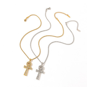 Collar de cruz de acero inoxidable chapado en oro de 18 quilates, colgante religioso, joyería de estilo europeo para mujer - Product Image 4