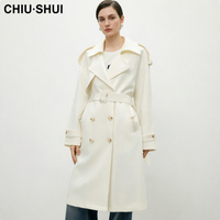 CHIU SHUI Trench-coat classique pour femme beige avec ceinture, manches longues, revers cranté, automne