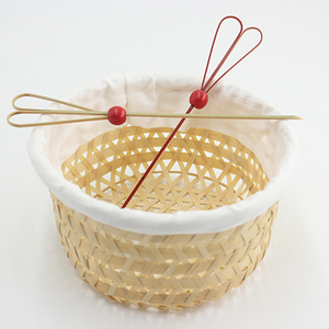 Panier de rangement en bambou, avec bordure en tissu blanc, grand panier rond tissé de haute qualité - Product Image 2