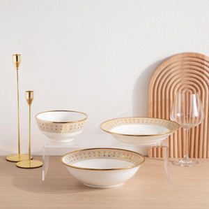 Wholesale Custom Gold Rimmed <b>Ceramic</b> Bowl & <b>Plate</b> Set, Luxury Mosaic Pattern Porcelain Dinnerware for Wedding & Home - Product Image 1