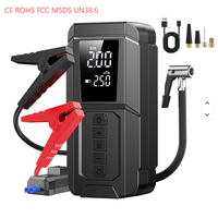 Démarreur de voiture portable 6 en 1, booster de batterie de voiture, chargeur de batterie externe, batterie au lithium, pompe à air pour pneus, gonfleur de pneus avec lumière