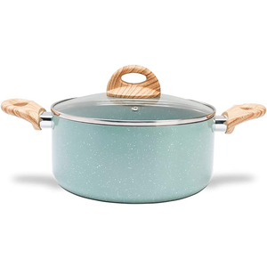 Vente flash - Ensemble de casseroles et poêles en céramique moderne avec revêtement en marbre et poignées en bois doux au toucher - Ensemble de 9 pièces en aluminium - Product Image 2